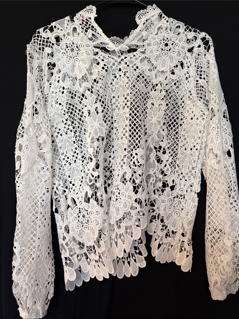 Jealous Tomato White Crochet Lace Blouse - Floral Long Sleeve - Picture 5 of 5